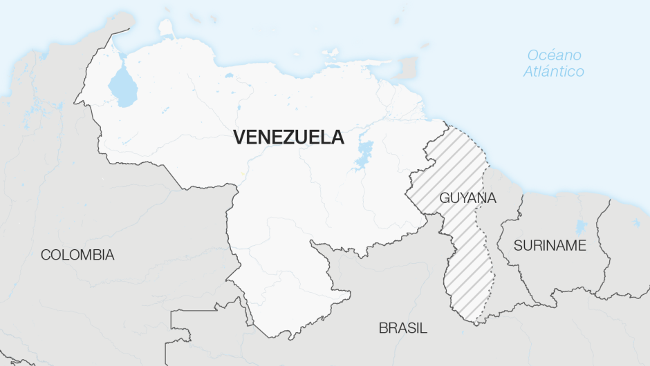 MAPA de la zona en reclamación entre Venezuela y Guyana (Esequibo)