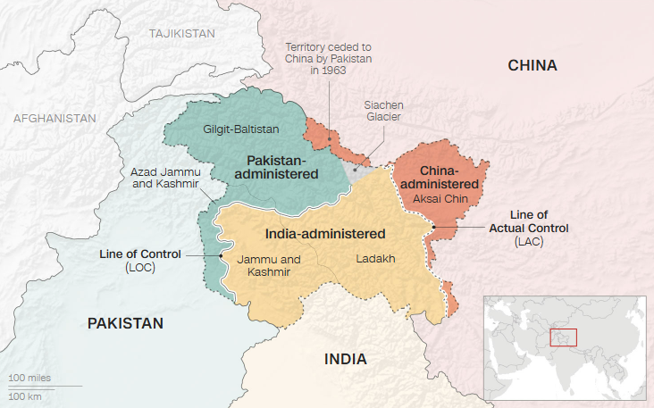La disputada región de Cachemira. Fuentes: Agencia Central de Inteligencia de Estados Unidos, Oficina de Topografía General de la India, Ministerio de Defensa de Pakistán/Gráfico: Lou Robinson y Henrik Pettersson, CNN
